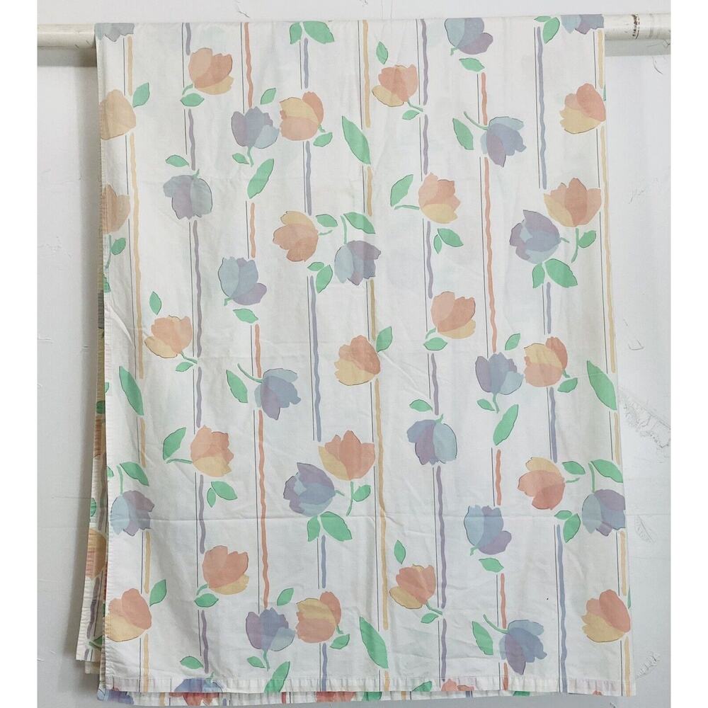 Vintage Stevens Flat Sheet Tulips Watercolor Flower Tastemaker Full Queen Spring